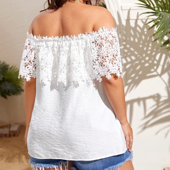 Boho White Floral Lace off Shoulder Blouse - Picture 16 of 16